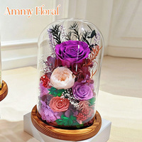 AM-PFA63 Ammy Fleurs Éternelles 3 Roses sous Cloche en Verre avec Coffret Cadeau – Cadeau Saint-Valentin Anniversaire