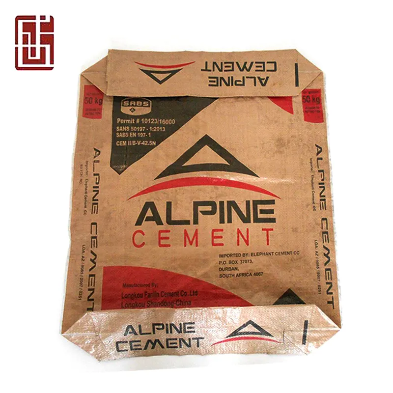 Valve brown cement packaging printed pp bag 50 kg with top valve