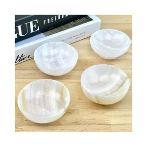 Widely Used Selenite Bow Home Decoration Natural White Gypsum Wedding Clear Quartz Selenite Ashtray Carving Crafts