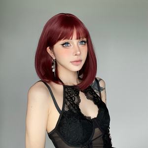 Perruque courte <span class=keywords><strong>bob</strong></span> à frange, couleur châtain, en dentelle complète, confortable et respirante, best-seller en gros pour femmes - Product Image 3