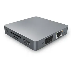 便携式USB扩展坞类型C至VGA HDMI RJ45 SD/TF USB3.0 3.5毫米音频PD 100W USB扩展器