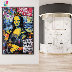 UNIART Graffiti street pop art print Mona <span class=keywords><strong>Lisa</strong></span> Wall Art avec cadre en aluminium Impression sur toile pour la décoration de la maison salon - Product Image 2