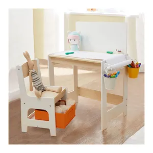 Montessori wooden children learning table with blackboard painting reading kids table