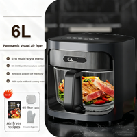 Friteuse à vapeur multifonctionnelle 6L, four vapeur avec cuve en verre, friteuse électrique à cycle thermique 360 degrés, cuisson sans retourner