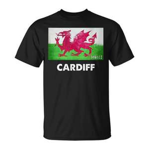 T-shirt Cardiff Wales noir unisexe taille adulte moyenne avec motif drapeau du dragon - Product Image 1