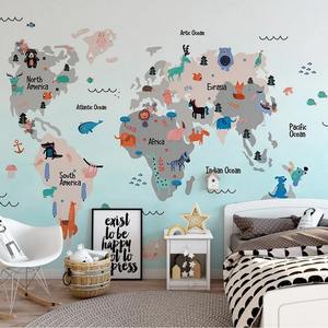 世界地図子供部屋の壁紙北欧地中海漫画動物テレビ背景壁壁画寝室の壁紙 - Product Image 3