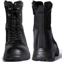 Bottes tactiques noires pour hommes, fermeture éclair latérale, lacets, sangle Velcro, respirantes, semelle en caoutchouc antidérapante pour le travail en extérieur