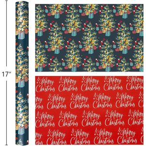 Christmas Wrapping <b>Paper</b> <b>Roll</b> 17 Inch x 33 Feet Double Side Reversible Gift <b>Wrap</b> for Holiday Crafting - Product Image 6
