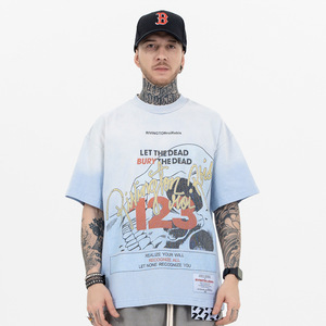 เสื้อยืดวินเทจลายกราฟิกพิมพ์ DTG ทรงโอเวอร์ไซส์ ผ้าฝ้าย สำหรับผู้ชาย สไตล์สตรีทแวร์ รับสกรีนโลโก้ - Product Image 3
