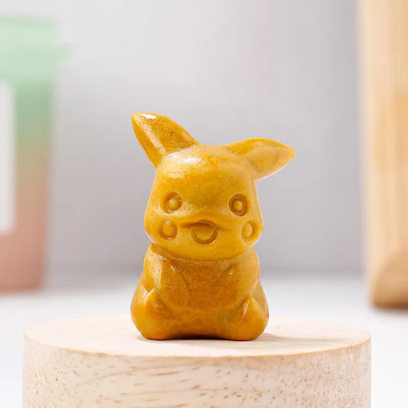 Ukiran tangan batu alami Pikachu, kerajinan kristal Pikachu, batu penyembuhan kartun Pokemon Pikachu