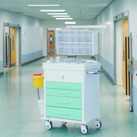 Chariot d'anesthésie médical moderne en alliage d'aluminium et acier inoxydable à quatre tiroirs avec verrouillage centralisé pour urgences hospitalières