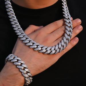 힙합 큐빅 쿠반 체인 목걸이 팔찌 세트 18mm 5A 지르코니아 - Product Image 1