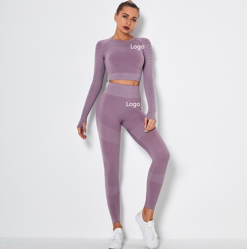 Women's Custom Logo High-Waisted Seamless Workout Leggings Set 3 Pcs Breathable Waterproof Yoga Elastic Waist Closure Striped