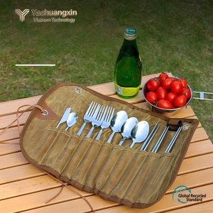 Ensemble de couverts en acier inoxydable avec étui en toile, cuillère, fourchette, couteau, baguettes, kit d'ustensiles de table portables - Product Image 3