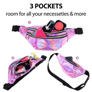 הולוגרפית pu zipper ספורטיבי חבילת fanny לנשים עמיד למים תיק חגורת המותניים - Product Image 4