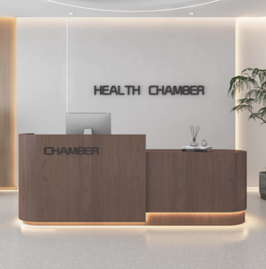 Bureau de réception en bois moderne et durable de luxe léger avec façade incurvée pour magasin de vêtements d'hôtel et salon de beauté - Product Image 4