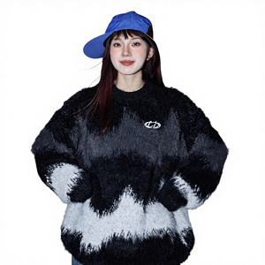 Pulls doux pour couple, bicolores noir et blanc, style ample et décontracté, tendance streetwear automne-hiver, tricots de marque pour hommes - Product Image 1