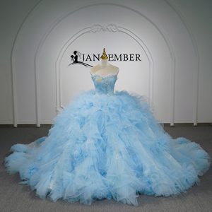 Gt26079 Light Blue Ruffle <b>Flower</b> Quinceanera Gown Sparkly Strapless Bodice Princess Ball Gown For <b>Sweet</b> 16 Party Jancember - Product Image 1