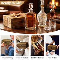 Ensemble de carafes à liqueur hexagonales transparentes sans plomb, originales, pour vodka, brandy, whisky, avec boîte en bois, pour cadeau d'anniversaire pour homme