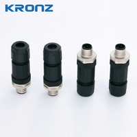 Connecteur de câblage sur site KRONZ M12 à 4 broches codées A, à bornes à vis, robuste, avec double sortie de câble, double entrée de fil, IP67