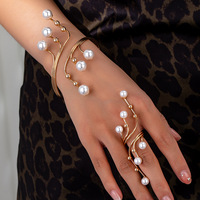 Gelang Mutiara Resoul Model Terbuka Geometris Set Perhiasan Cincin dan Gelang Gaya Barat