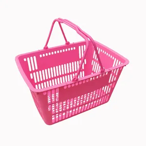 Cesta de mão rosa da compra do super mercado da alça do varejo de 28l da pp para compras