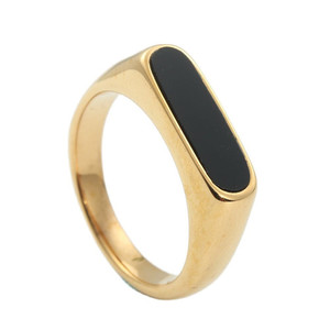 yunnique <b>Titanium</b> Steel Rectangular <b>Ring</b> Black Onyx Inlay Women's Fashion Jewelry Gift Geometric Shape - Product Image 5