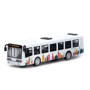 Hot Sale Simulation model 1:90 alloy single-deck bus open door diecast toy pull back london metal bus for kids