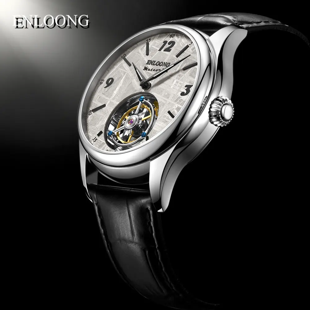 ENLOONG Luxury Brand Factory Mechanical Cow Leather Tourbillon Meteorite Dial Watch For Men