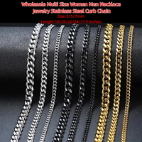 Expédition rapide en stock, collier chaîne cubaine, plusieurs tailles 3/5/7 mm, 45-70 cm, acier inoxydable imperméable, vente en gros, chaîne pour hommes et femmes