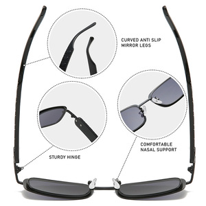 Lunettes de soleil rétro de luxe pour hommes, monture rectangulaire en métal avec branches en plastique texturé, protection UV, pour la conduite et les affaires - Product Image 3