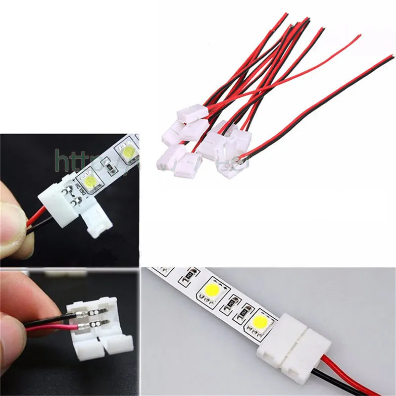 Conector de solda sem tira led, 8mm, 10mm, 2pin, fio único, lado e duplo, para luz de tira led