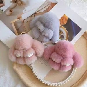 8cm Kawaii Màu Hồng Bunny lông Rex thỏ Pompom Búp bê mặt dây chuyền Thú nhồi bông sang trọng thỏ Móc khóa đồ chơi xe túi ví quyến rũ vòng chìa khóa - Product Image 5