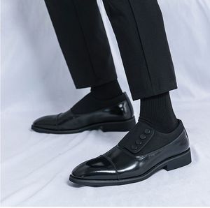 <span class=keywords><strong>Mocasines</strong></span> de cuero de color combinado para <span class=keywords><strong>hombre</strong></span> Estilo de botón de cabeza puntiaguda con característica plana para trajes Zapatos de un pie - Product Image 6