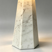 Lampe de table pyramide en marbre blanc naturel avec abat-jour en tissu crème, lampe de bureau moderne de luxe pour chambre à coucher, table de chevet, décoration d'hôtel