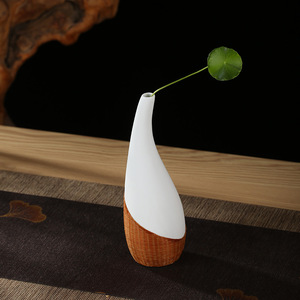 Handmade Bamboo Woven Ceramic Vase Asian Zen Style Desktop Decor For Tea Room Home Flower Arrangement - Product Image 1