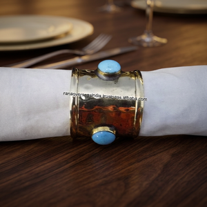 Anillo de Servilleta Redondo de Latón Martillado Moderno con Cuentas Turquesa para Decoración de Mesas de Comedor y Fiestas, Venta al Por Mayor - Product Image 2