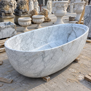 Bañera independiente de mármol blanco Arabescato, bañera de piedra natural sólida para baño de villa de lujo - Product Image 3