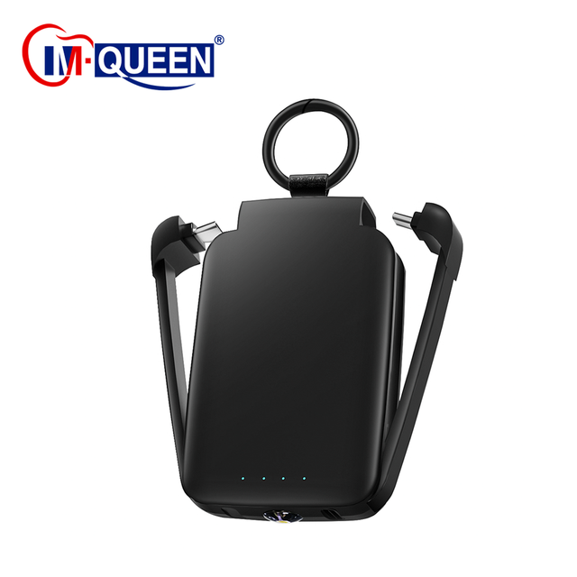Portable Keychain Power Bank with Built-in Cable Li-Polymer Battery 2000mAh/4000mAh LED Display Type-C Output Power Station