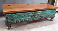 Table basse vintage industrielle en bois massif, meuble décoratif pour intérieur, design recyclé ancien, coffre Dhamchiya Pitara, boîte à couvertures