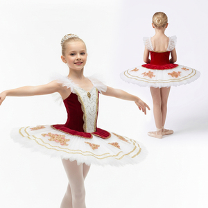 Robe de ballet classique rouge, blanche et or avec appliques, tutu basique style pancake, manches épaules dénudées, pour spectacle de ballet Paquita Raymonda - Product Image 2