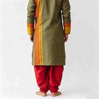 Ensemble Kurta Dhoti en polyester vert olive pour homme, vêtements ethniques indiens traditionnels pour les festivals et les mariages