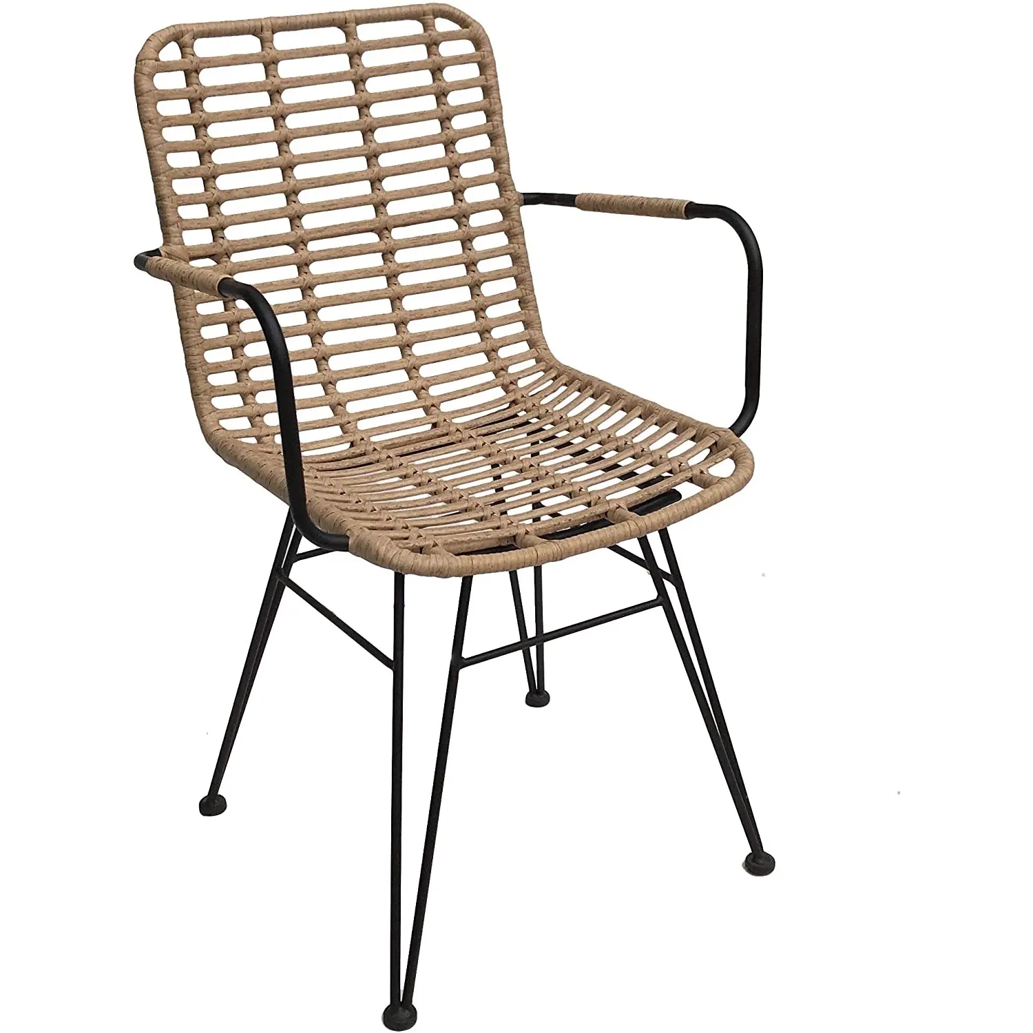 Ngoài Trời Wicker Chân Sắt PE Mây Ghế Phòng Ăn Mây Wicker Ghế Với Tay Vịn Cho Nhà Khách Sạn Biệt Thự