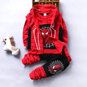 Spiderman niños bebé 3 piezas conjuntos de ropa con cremallera sudaderas con capucha + Camisetas + pantalón traje de deportes trajes de niños traje de chándal de los niños ropa