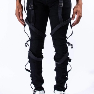 Fabricante de Jeans de Mezclilla, Nueva Moda Urbana, Jeans Ajustados Negros Elásticos con Tirantes para Hombre - Product Image 2