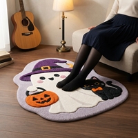 Tapis de sol moderne en polyester imprimé animal, fantôme mignon, chat noir, citrouille, en faux velours, pour décoration de chambre à coucher