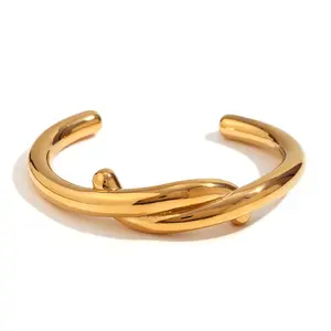 2024 New Arrival Fashion Jewelry minimalist bracelet stainless steel plated 18K pvd gold love knotted open cuff bangle bracelet