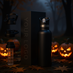 Hipdeer Bouteille en verre sans BPA 16oz avec couvercle à clapet et paille, Halloween, double paroi, classique, transparente/givrée, pour café, thé, bière, eau, voyage, unisexe - Product Image 2