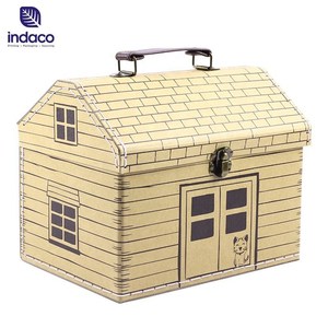 Retro house shaped kraft paper hand-held luggage, custom printed cardboard gift <b>box</b>, recyclable luggage for children's toys and - Product Image 5