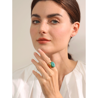 JINYOU 3585 PVD-beschichteter Stein Edelstahl Goldfarben Breiter Ring Sommer Trendiger Modeschmuck Accessoires